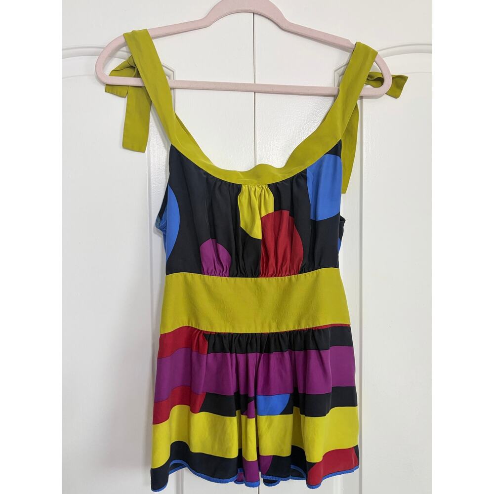 Vintage Richard Ruiz 100% Silk Tie-Shoulder Colorblock Tank Top Size M